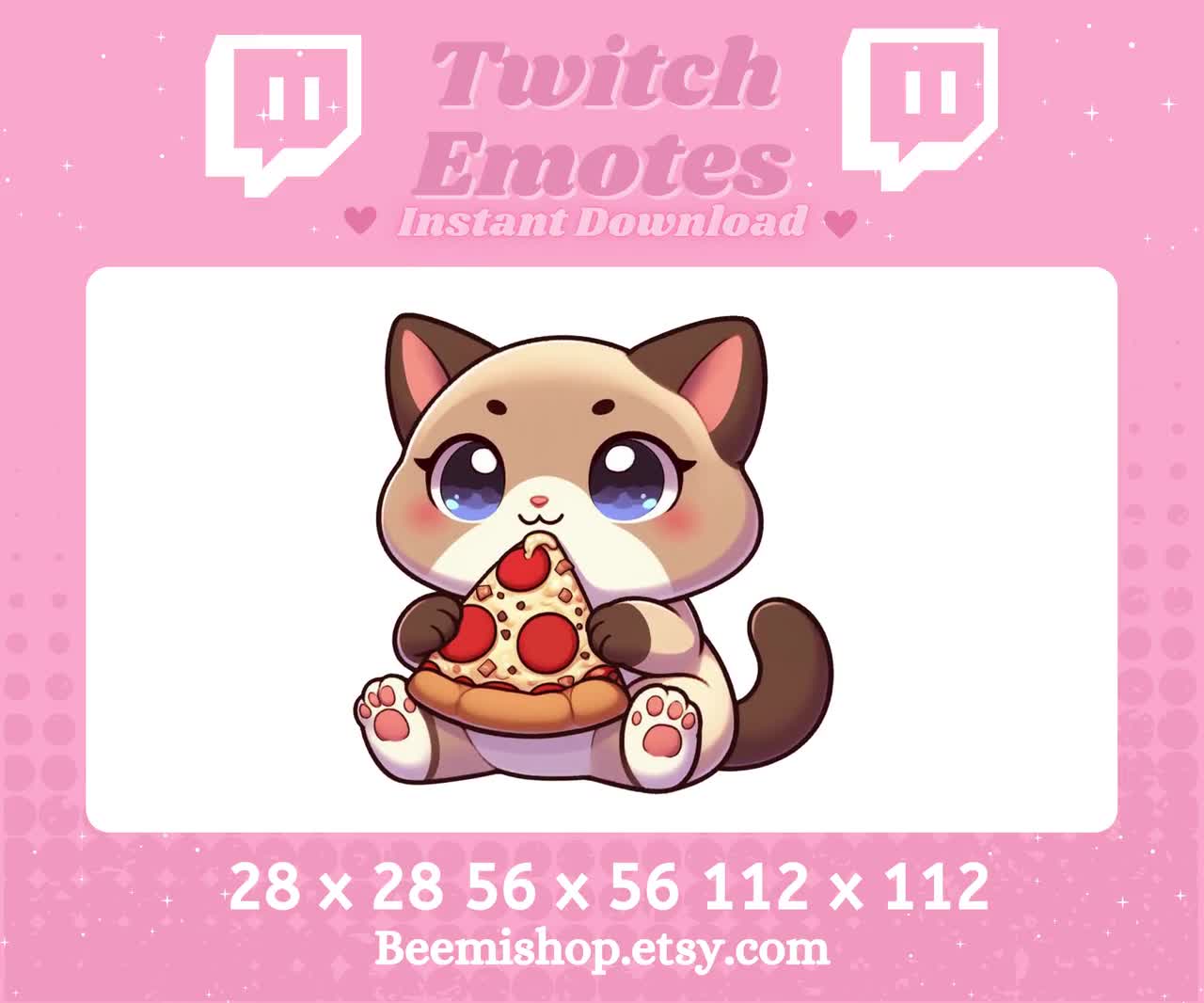 Chunky Siamese Cat Eating Pizza Food Yummy Happy Funny Twitch Discord Emote  Cute Kawaii Adorable Discord Youtube Server Stream Animal