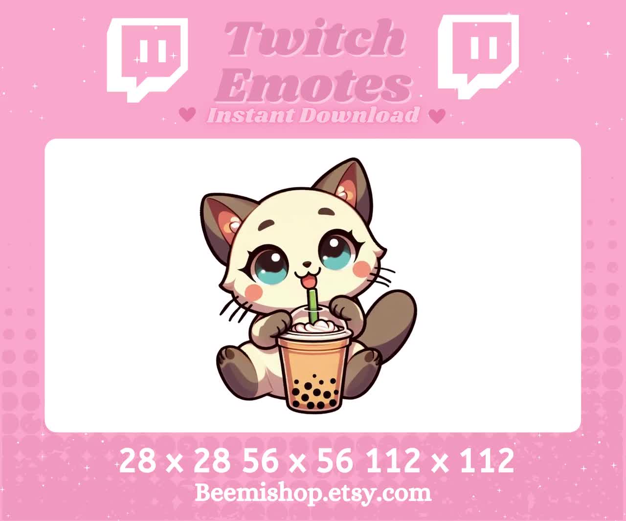 Siamese Cat Drinking Boba Tea Bubble Tea Happy Twitch Discord Emote Cute  Kawaii Adorable Discord Youtube Server Stream Animal - Etsy