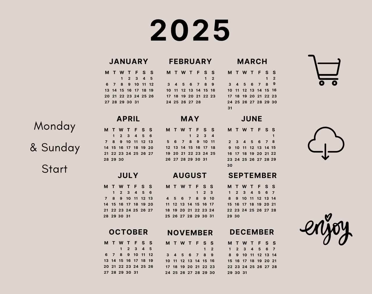 2025 Calendar PNG | Sublimation | Transparant Background