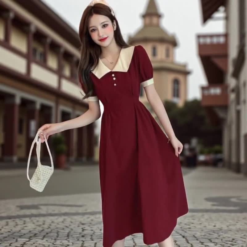 Black A-Line Korean Dress | Modest Church Outfit with Cream Collar
