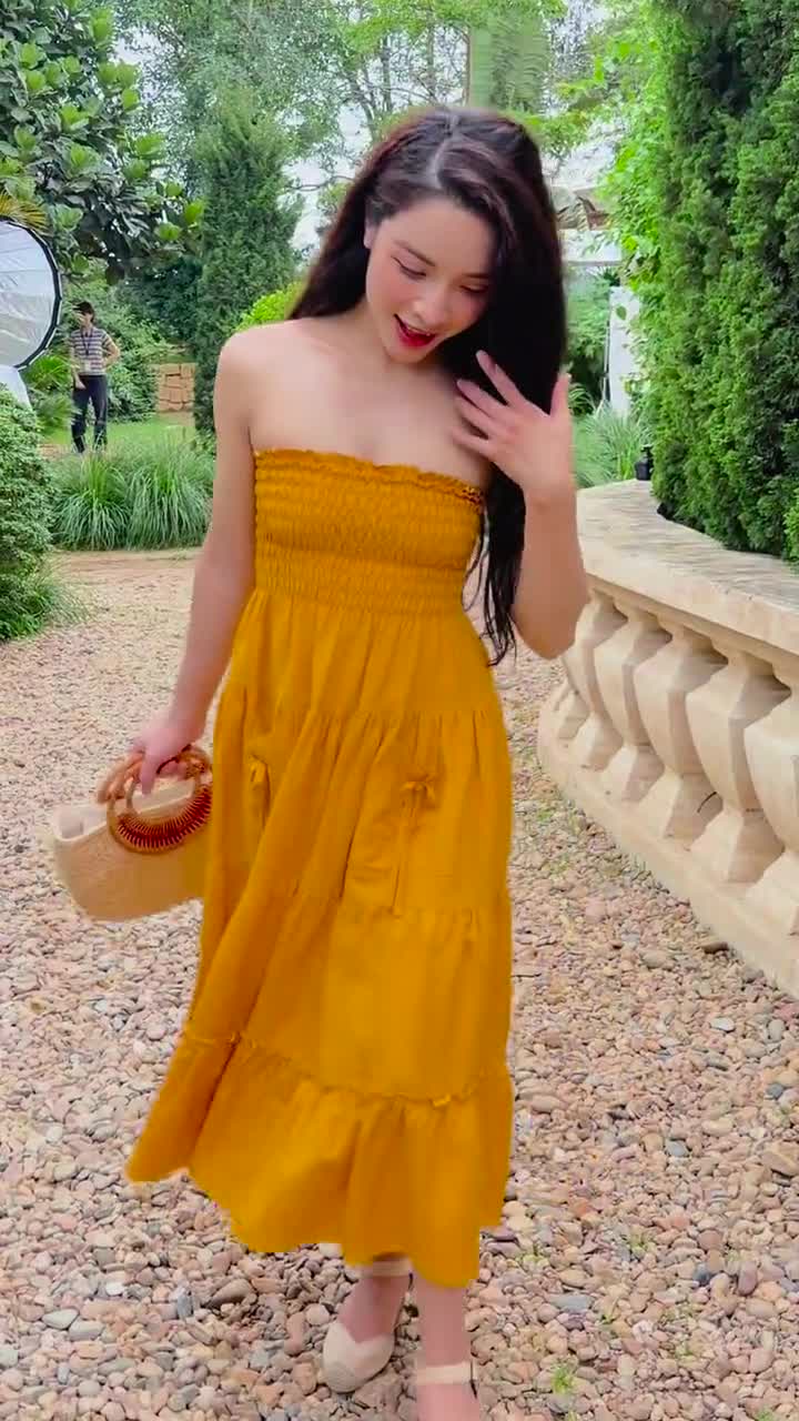 yellow linen strapless dress Yellow Strapless Smocked Linen Dress for Womens, Long Linen Dress with  Tiered Skirt and bow Pockets, Summer Linen Outfit, Dress Gift for her