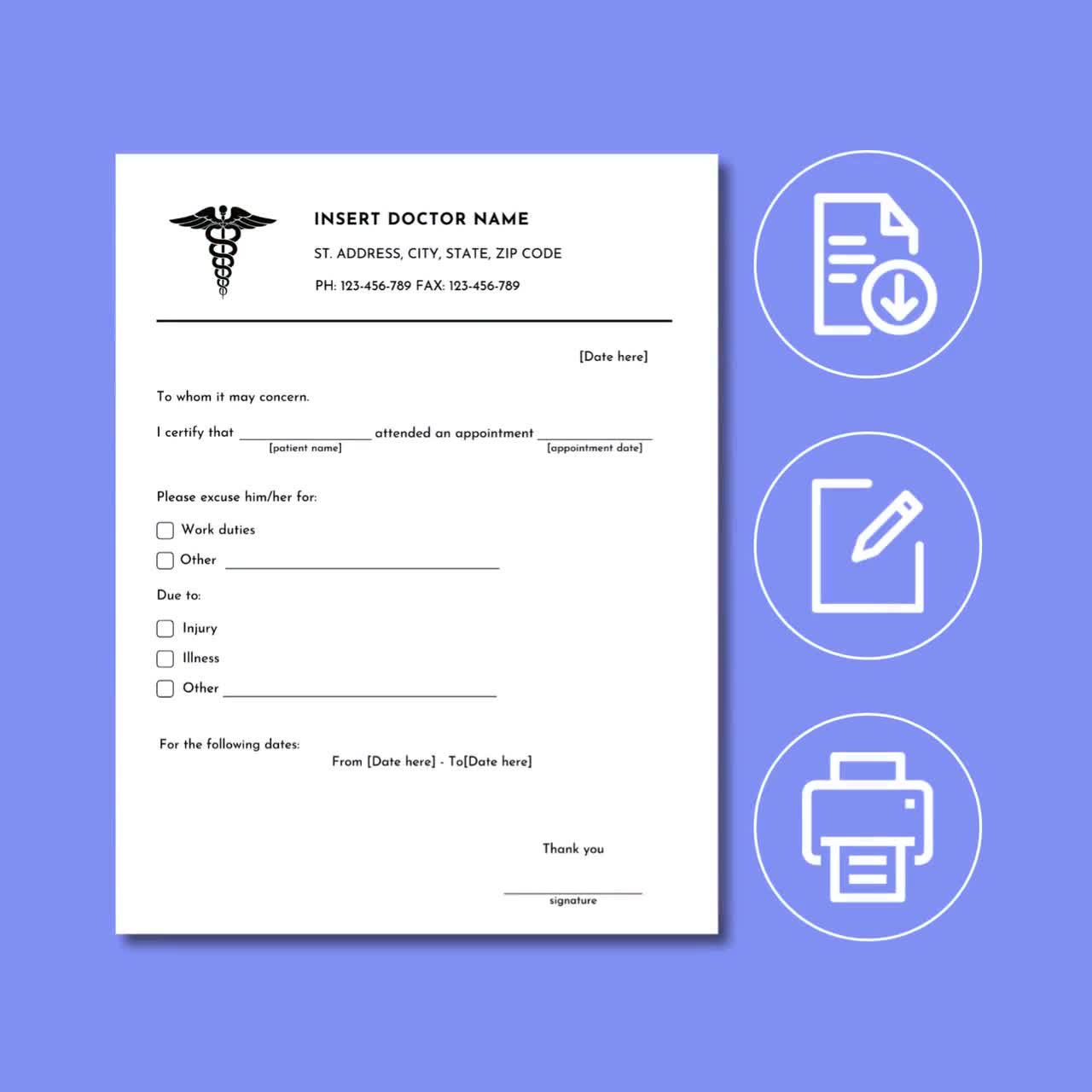 plantilla de nota de los médicos para el trabajo faltante