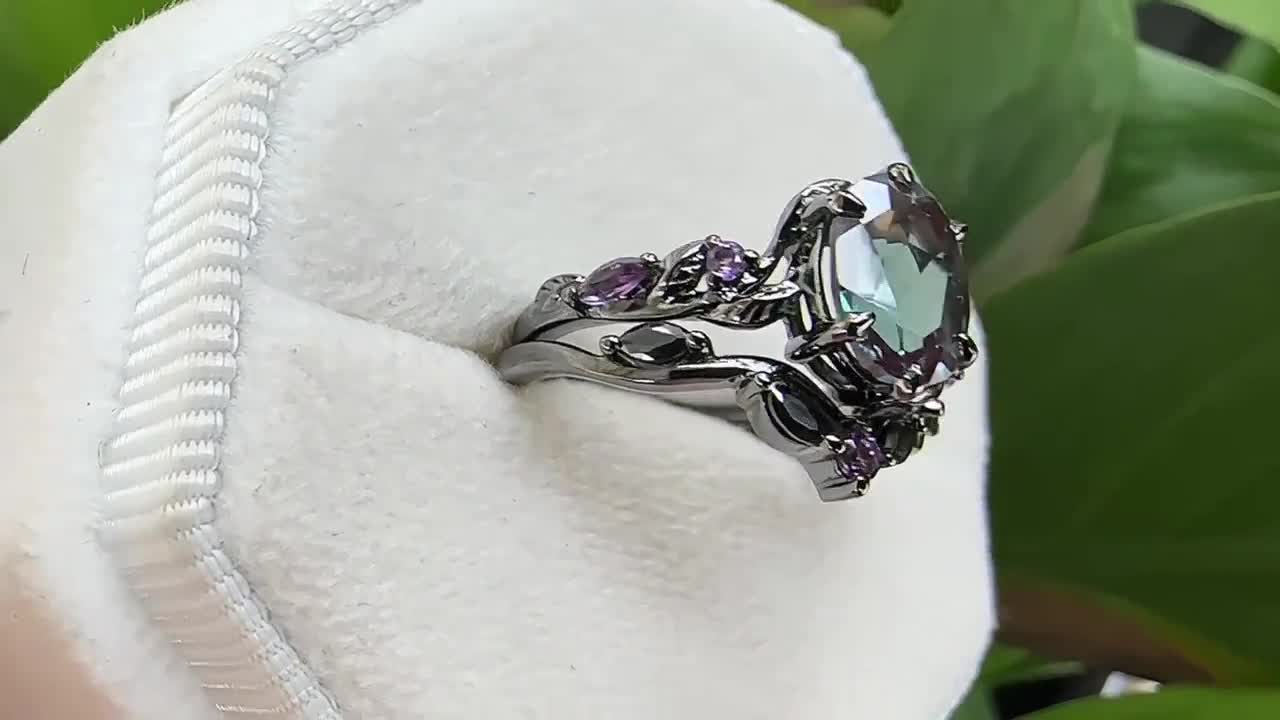 Gothic Oval Alexandrite Bridal Set,rhodium Black Gold Gothic Oval Alexandrite Bridal Set,rhodium Black Gold