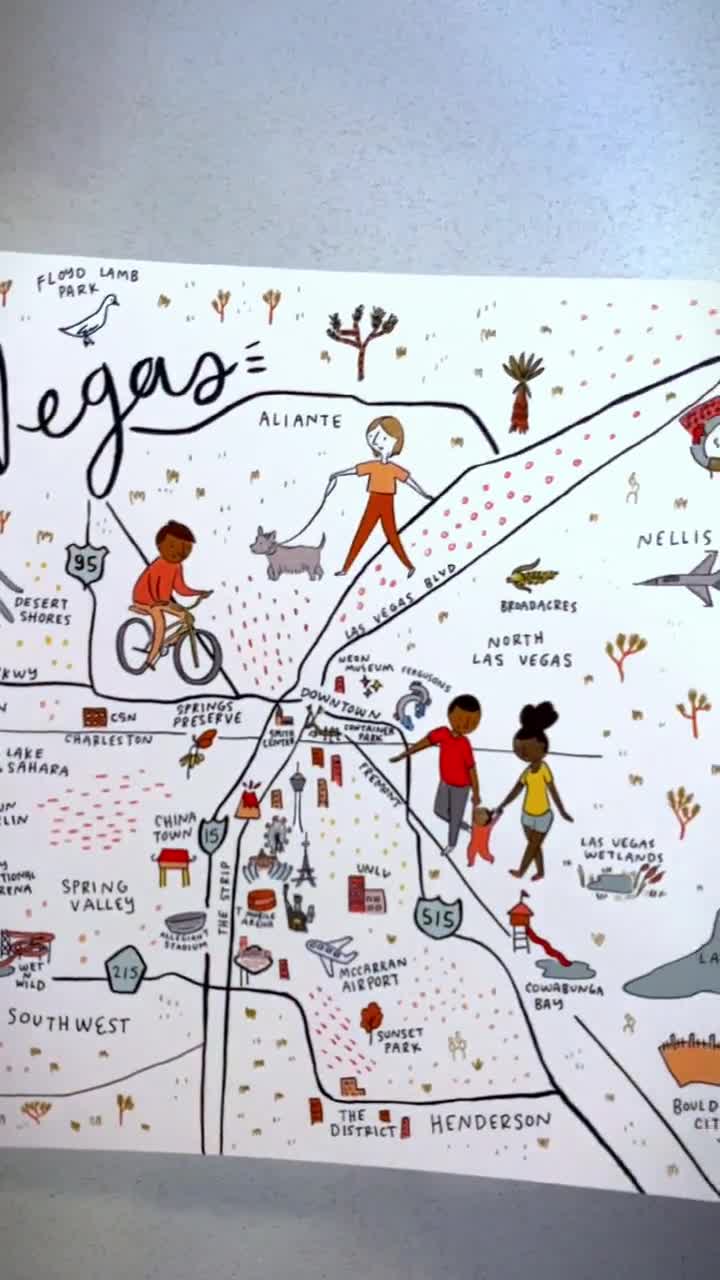 Las Vegas Map Art Print Nevada Desert Cute Kids Illustration 