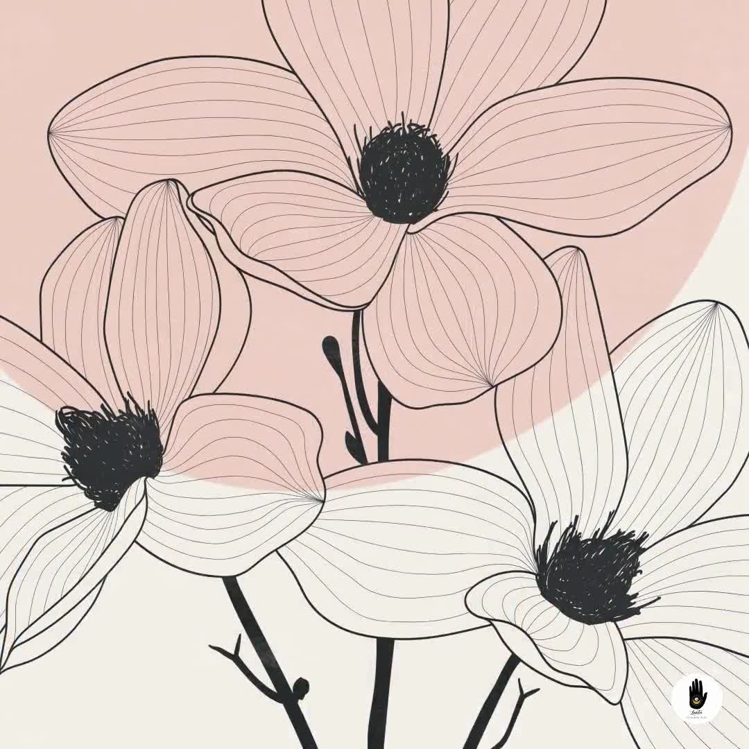 floral line art print on demand | flower line drawing | minimalist wall art  | printmaking | botanical prints | boho living room | art gift