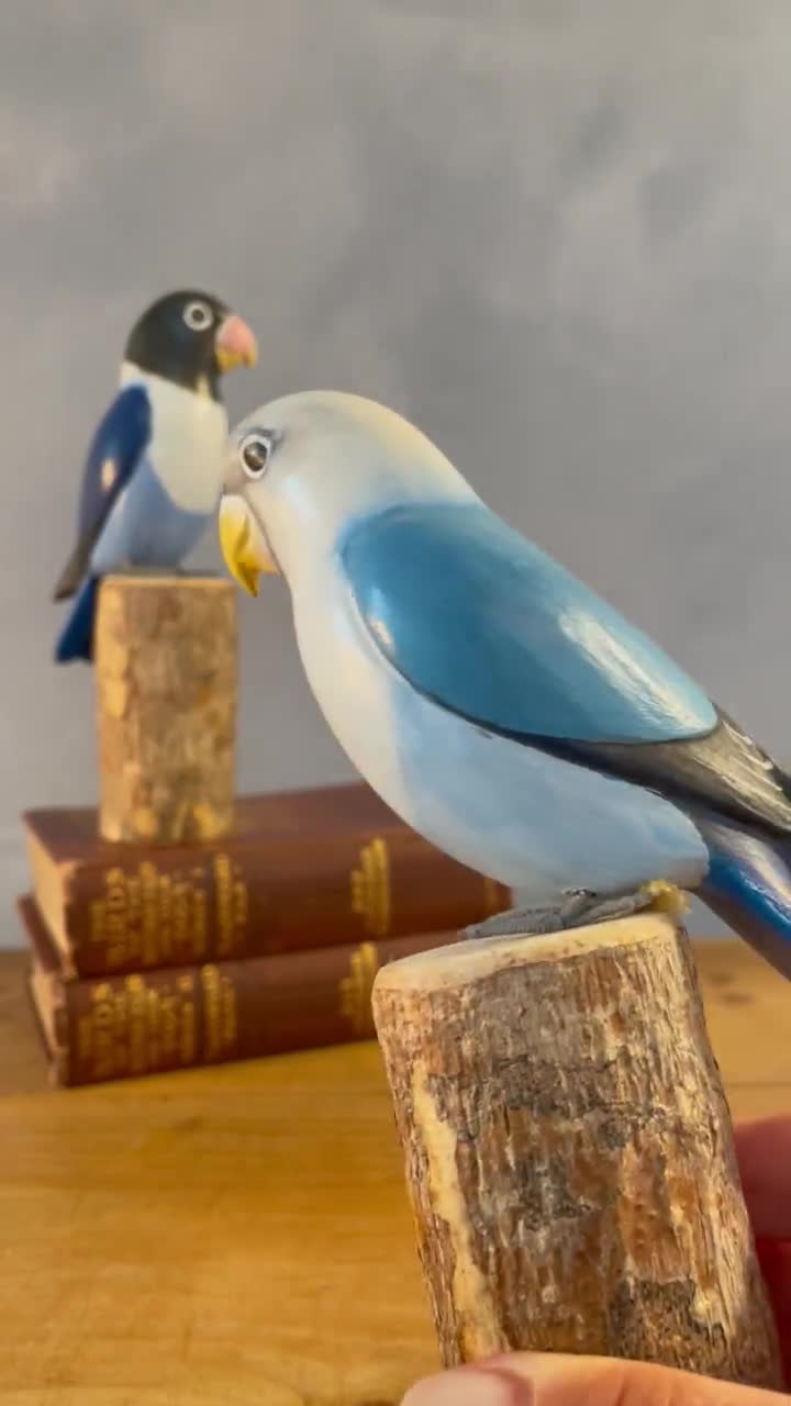 Hand Carved Wooden Lovebirds – Pair Blue | 8