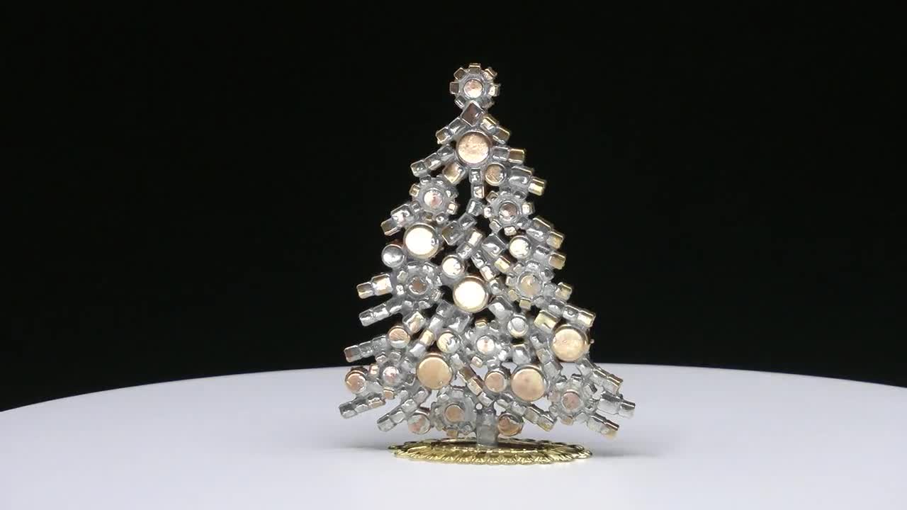 Brilliant Table Top Vintage Czech Christmas Tree, Handcrafted With Clear  and Emerald Czech Rhinestone Crystals Decorations. 