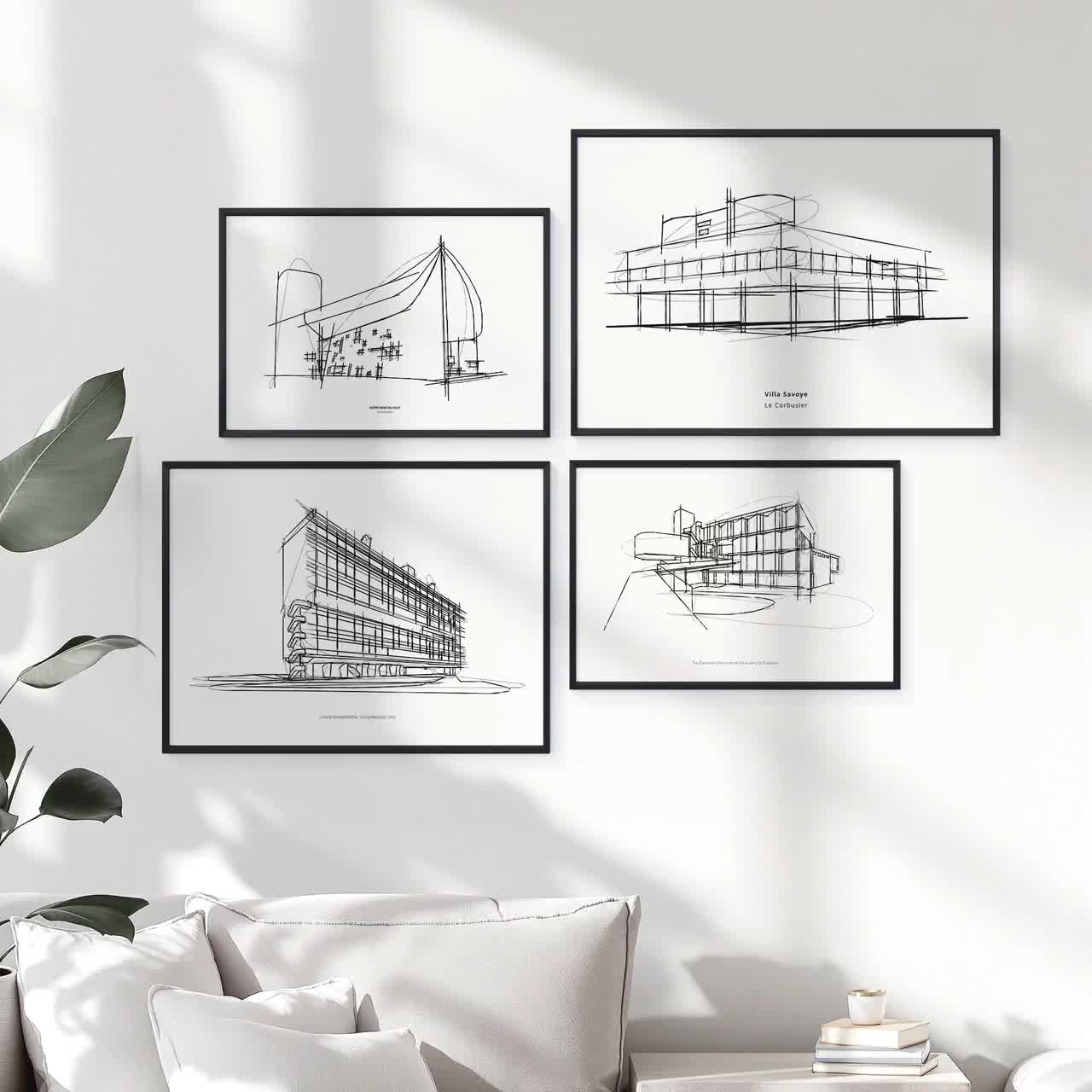 Le Corbusier Building Sketches: Modernist Architecture Art Print
