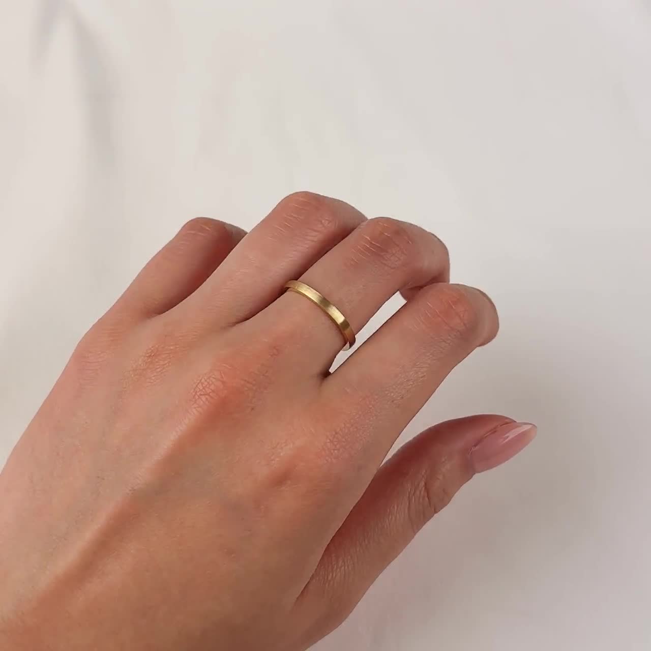 14k Yellow Gold Band (2mm THIN) | LOW DOME | Matte Brushed