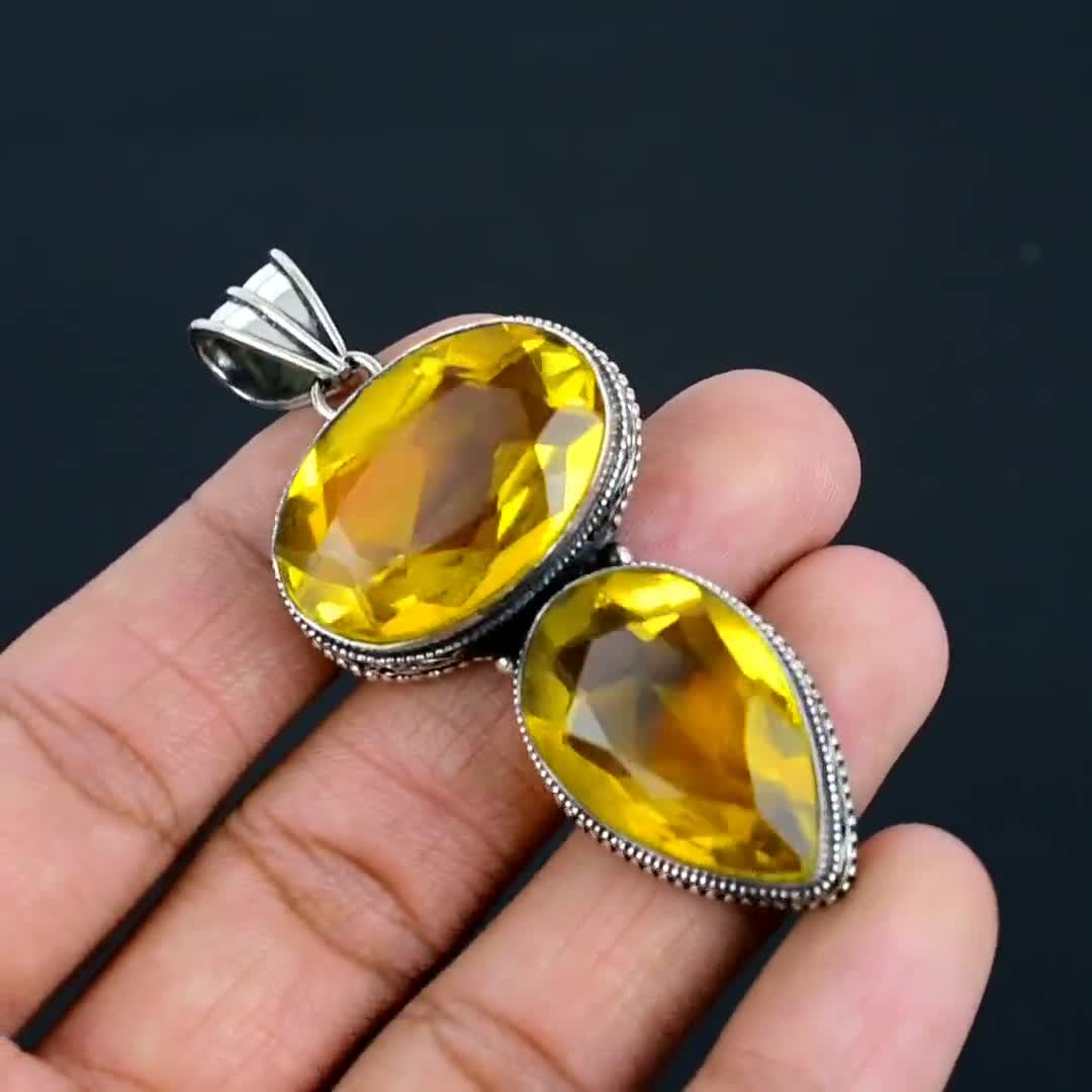 Pendentif en Brucite jaune citron pierre naturelle – argent 925