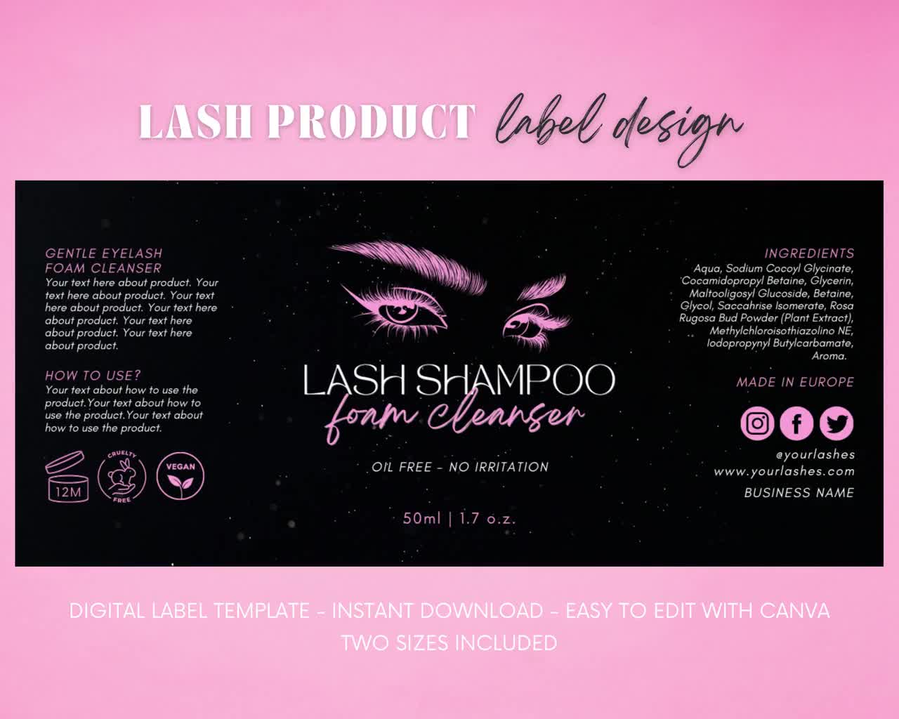 Lash Shampoo Label Template Lash Product Label Design Black 