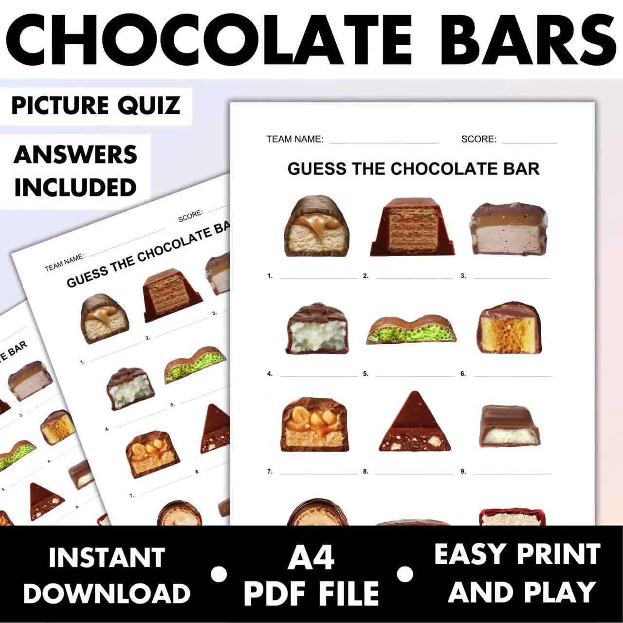 Chocolate bar quizzes discount