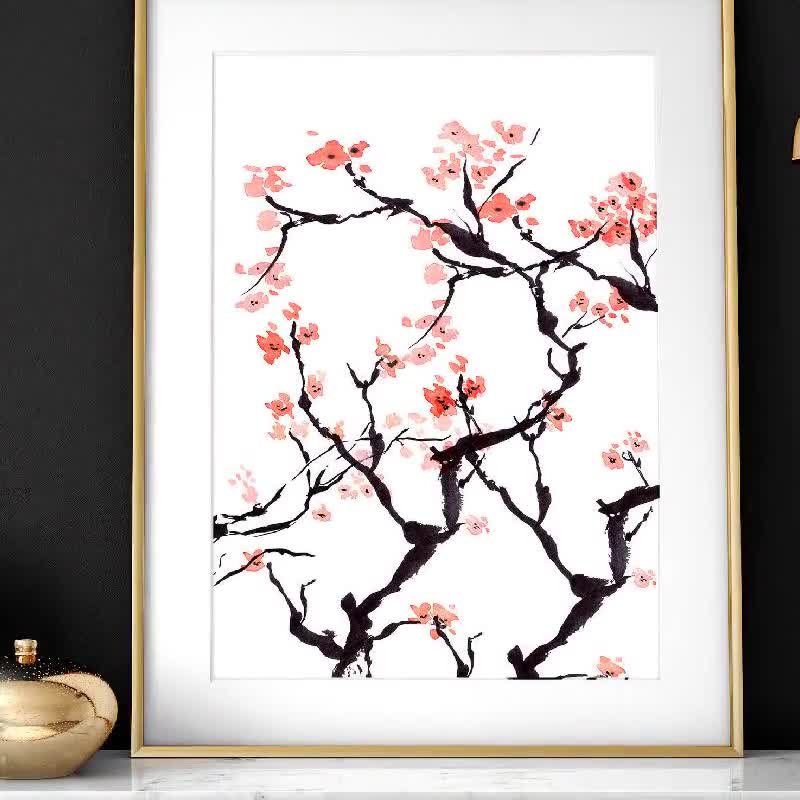 Home Decor Wall Hanging, Japandi Cherry Blossom Home Decor Wall