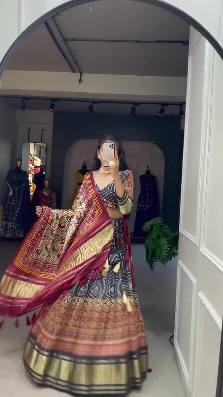 Gaji Silk Lehenga choli with Digital Print With Lagadi Patta for wedding  party indian lehenga readymade lehenga, bridesmaids lehenga party