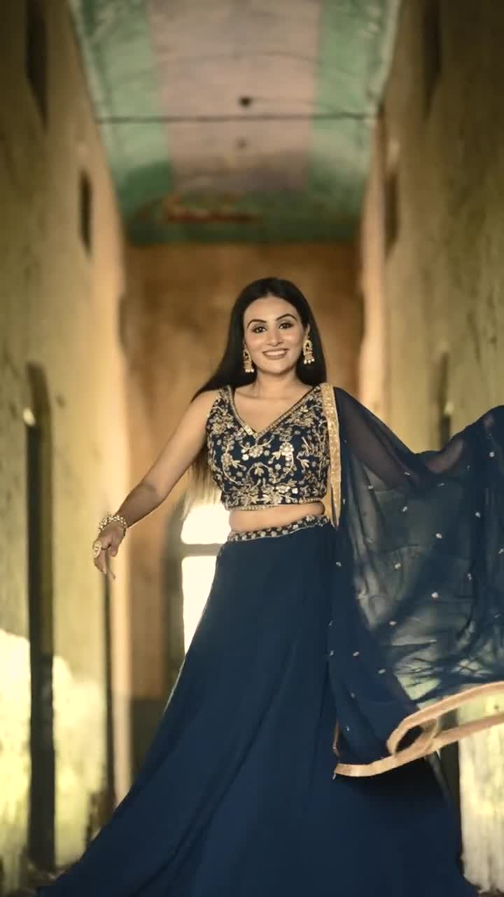 Blue Georgette Lehenga Choli With Embroidery Sequence Work and Georgette  Dupatta for Women , Wedding Lehenga , Party Wear Sleeveless Choli -   Canada