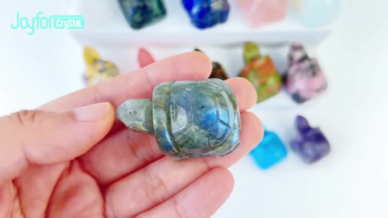 彫刻された水晶の亀の置物：1.5インチの宝石の動物の装飾品 - Etsy 日本