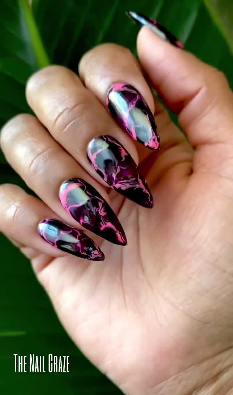 pink and black marble nail designs