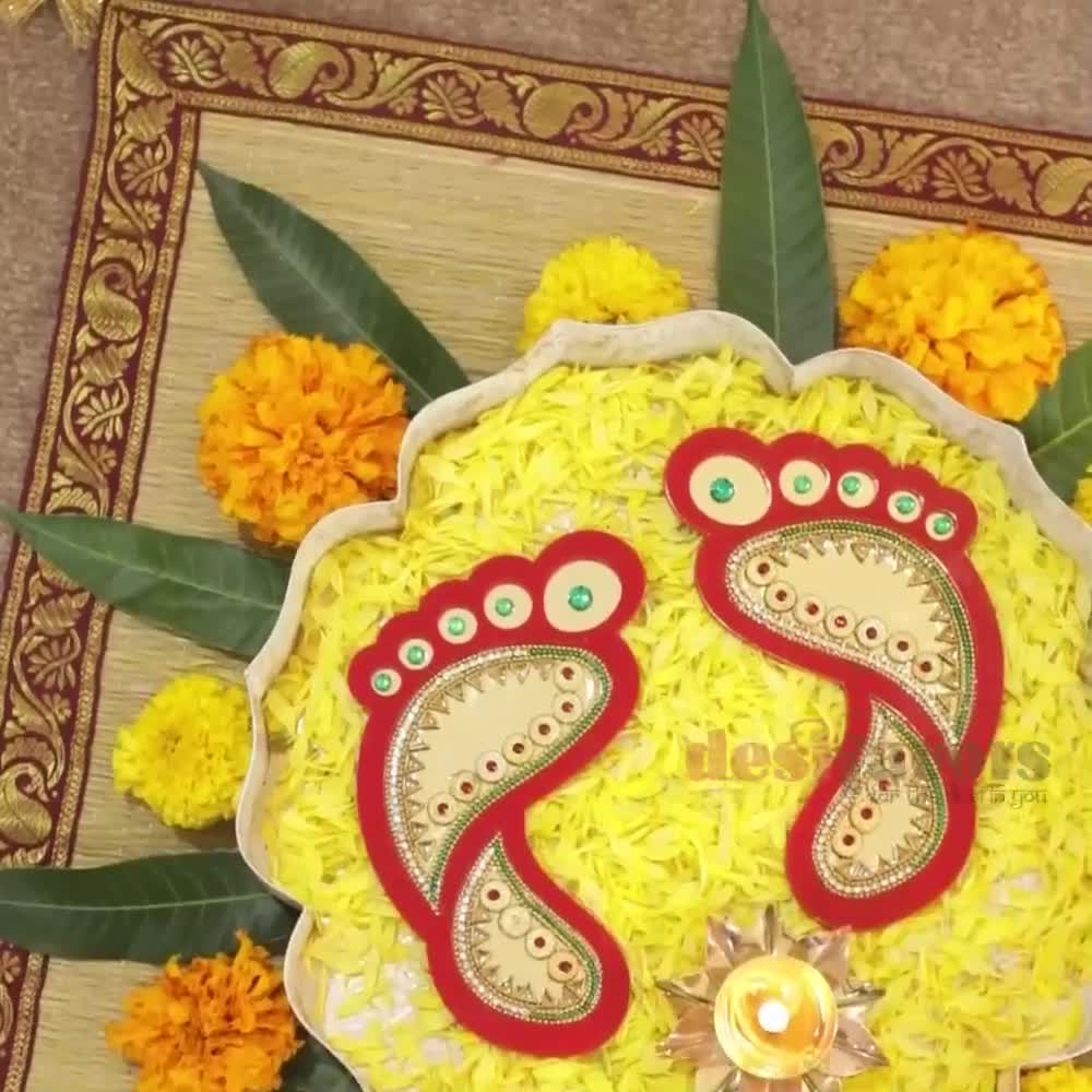 Lakshmi Feet Hindu Sacred and Auspicious Gold Foil Rangoli Art