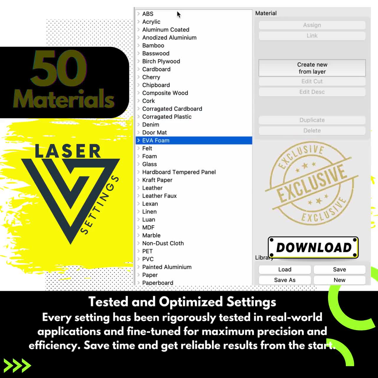 Monport 150W CO2 Laser | LightBurn Materials Library Optimized – 50+ Materials | Engrave & Cut Settings | Digital Download video poster