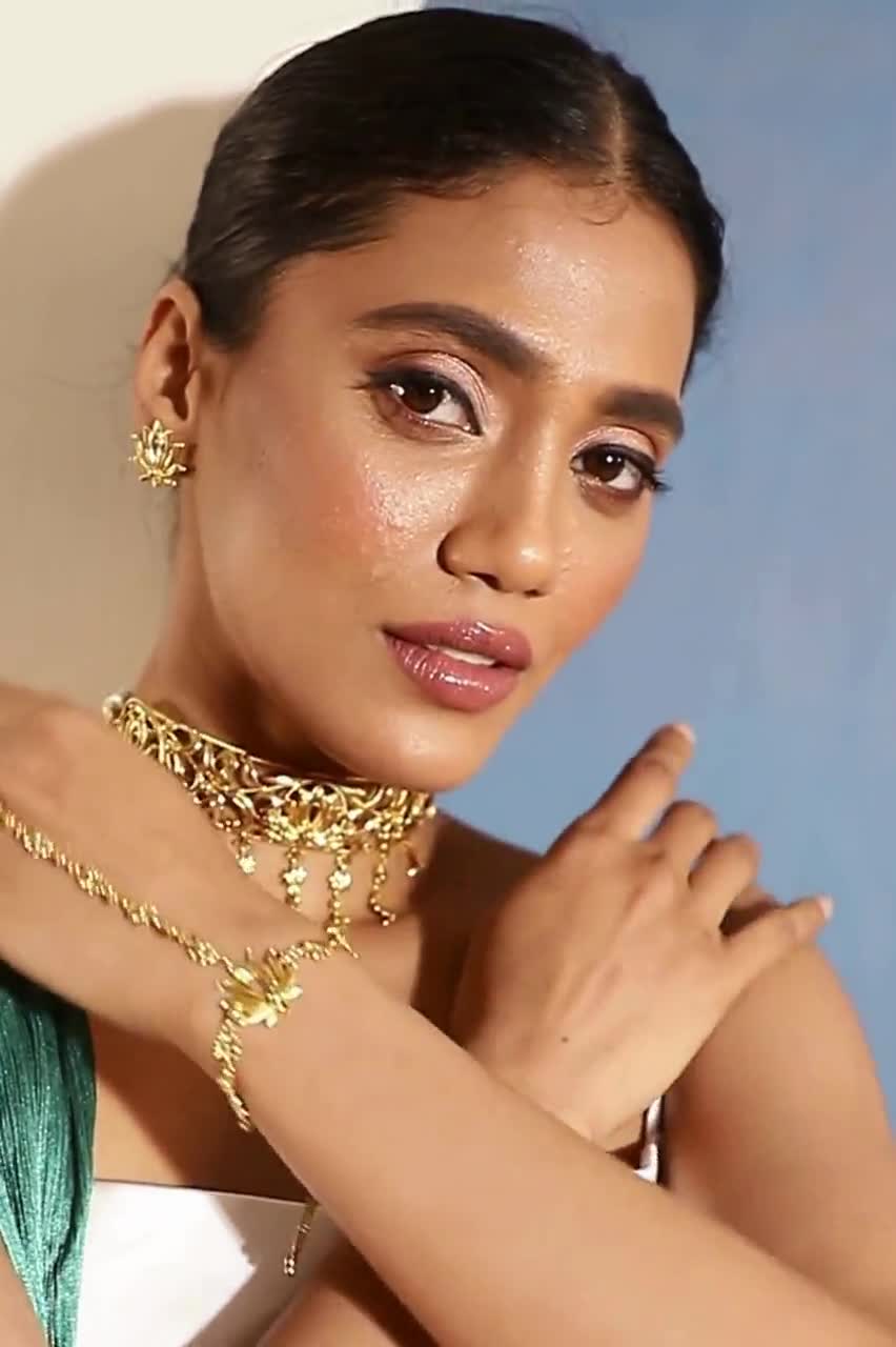 Gold Filigree Lotus Choker Necklace: Indian Inspired Statement Jewelry video poster