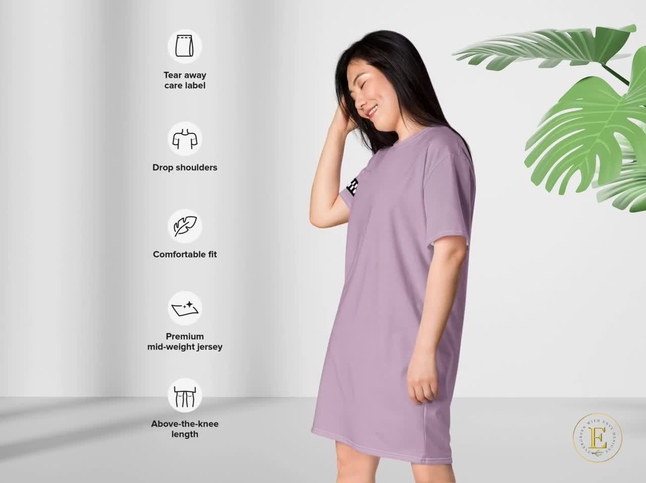 ラベンダーオーバーサイズTシャツドレス：レディースアクティブウェア