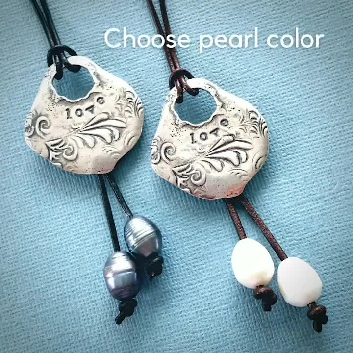 Sun and Moon Jewelry, Sun Necklace, Moon Necklace, Leather and Pearl  Necklace, Knotted Leather Pearl Necklace, Sterling Silver Sun and Moon 
