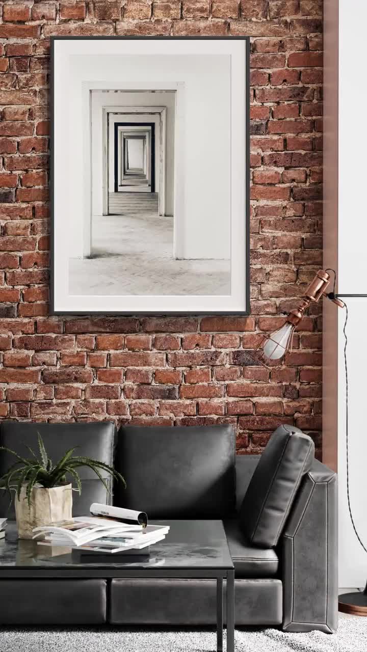 Retro Poster Mockup 24x36 Vertical Art Brick Loft Urban Industrial Interior  Modern Photographer Mock 2:3 Ratio Empty Thin Black Photo Frame 