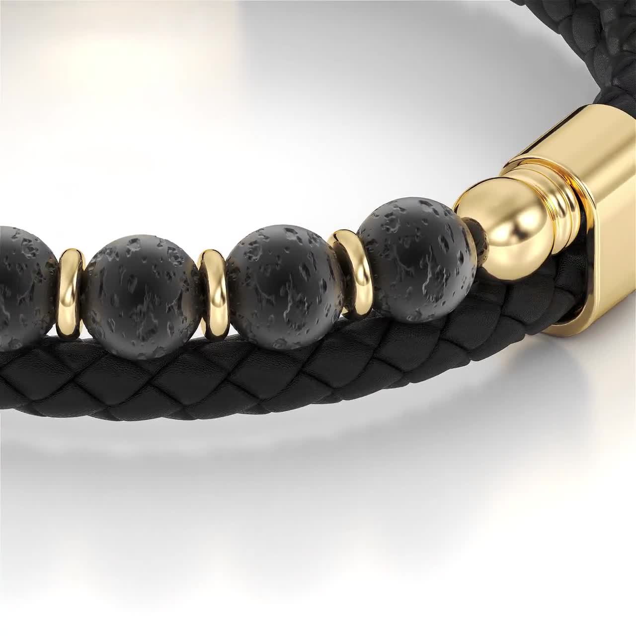 555Jewelry Stainless Steel Magnetic Clasp Braided Silver & Black Leather  Bracelet for Men