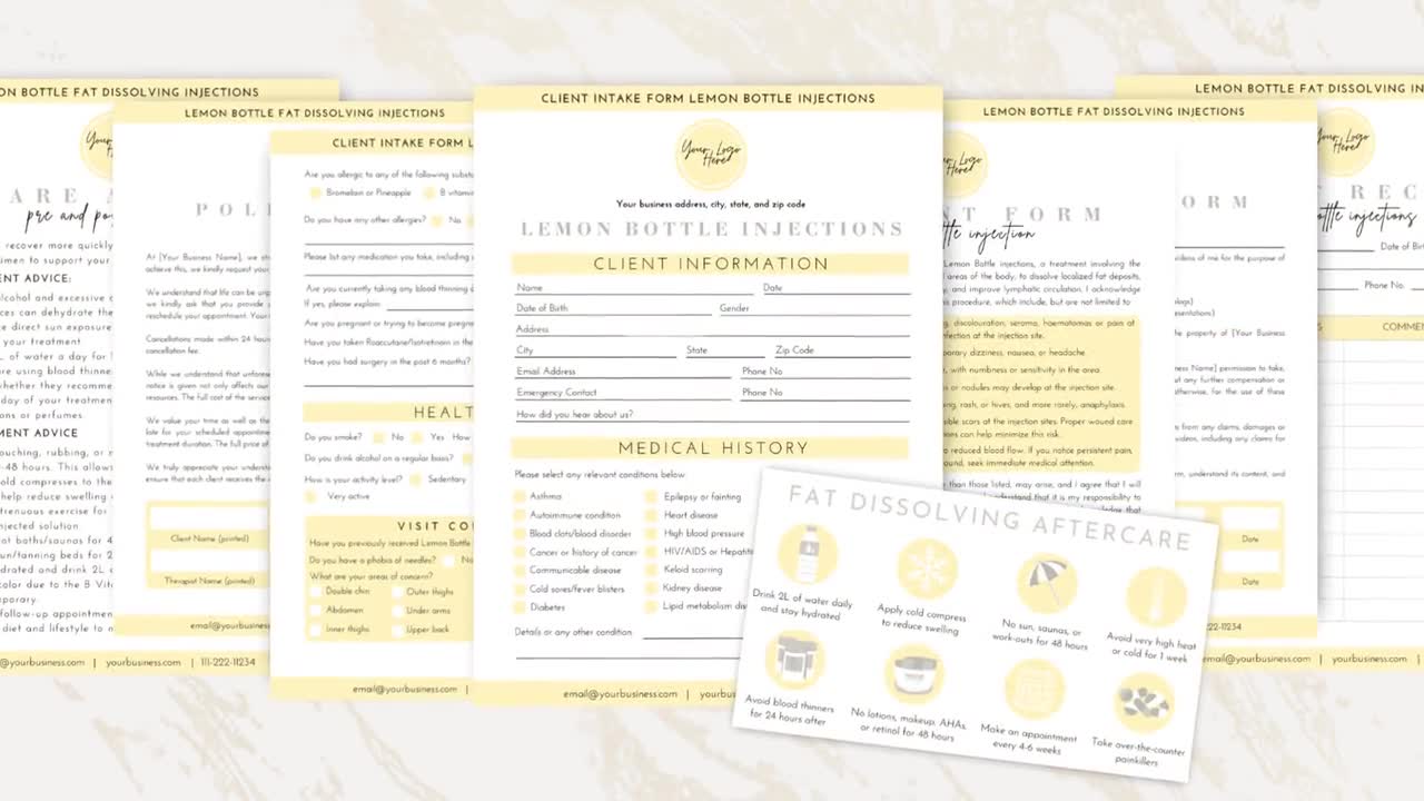 lemon bottle fat dissolving video Lemon Bottle Fat Dissolving Consent Treatment Forms, Editable Client Consultation Intake Form Canva, Lemon Bottle Aftercare Informed Consent