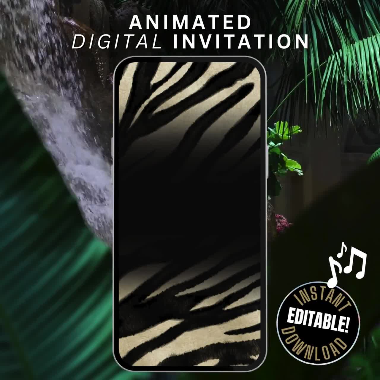 Zebra Print Birthday Dinner & Drinks Invitation Template, Animated