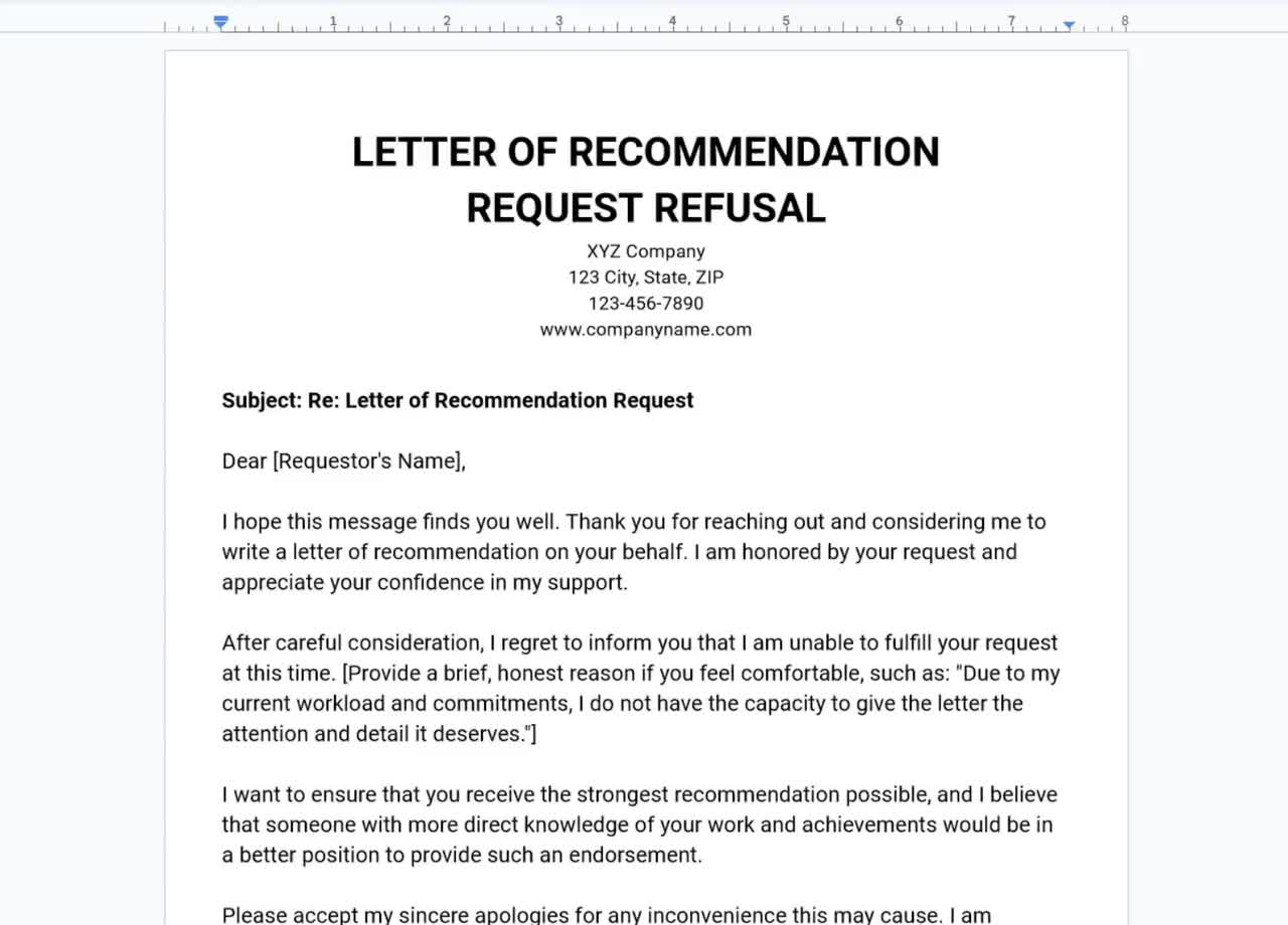 Letter of Recommendation Request Refusal Template, Refusal To Provide  Recommendation, Decline Recommendation Request, Recommendation Denial
