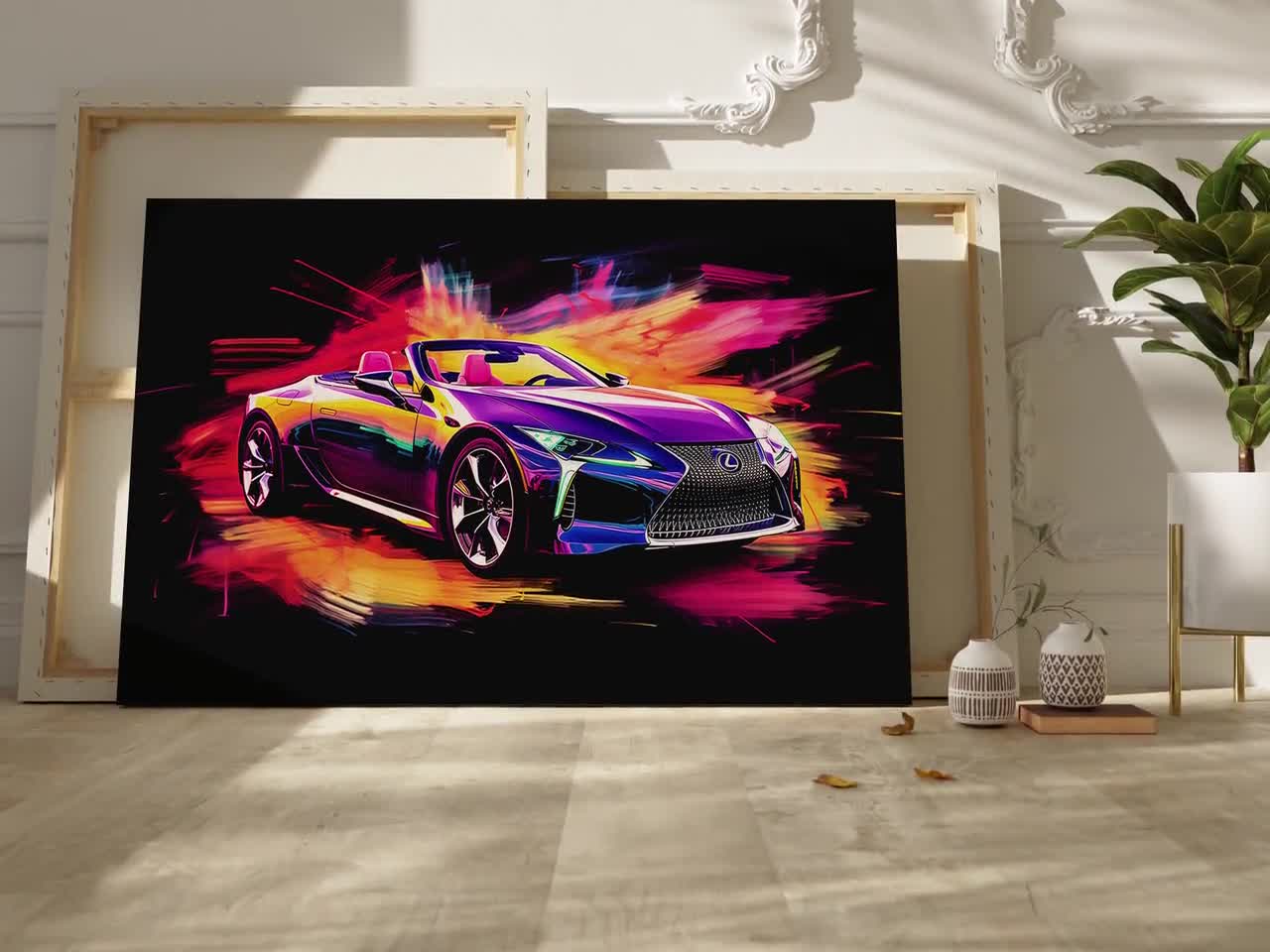 Lexus LC Convertible Canvas Art: Neon Automotive Enthusiast Decor