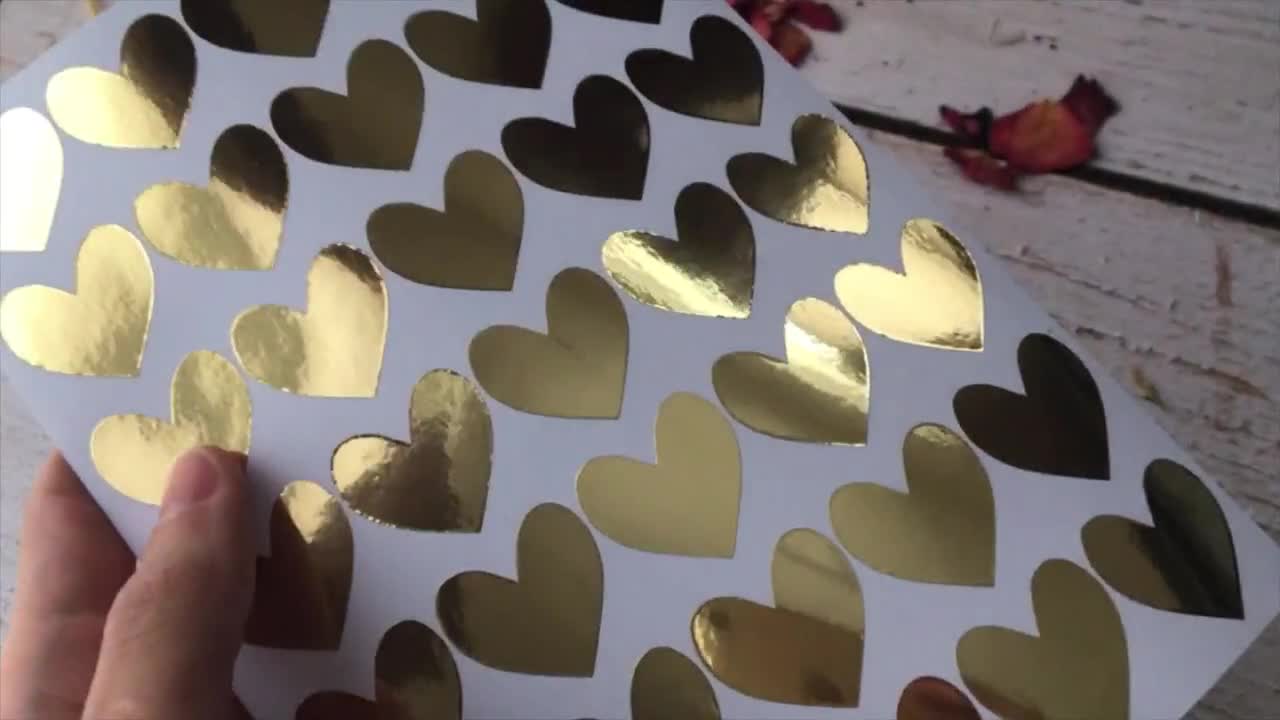 Set of 35 Real Gold Foil Heart Stickers, Love Heart Valentines Stickers,  Shiny Scrapbook Journal Stickers, Metallic Labels Staionary Invite 