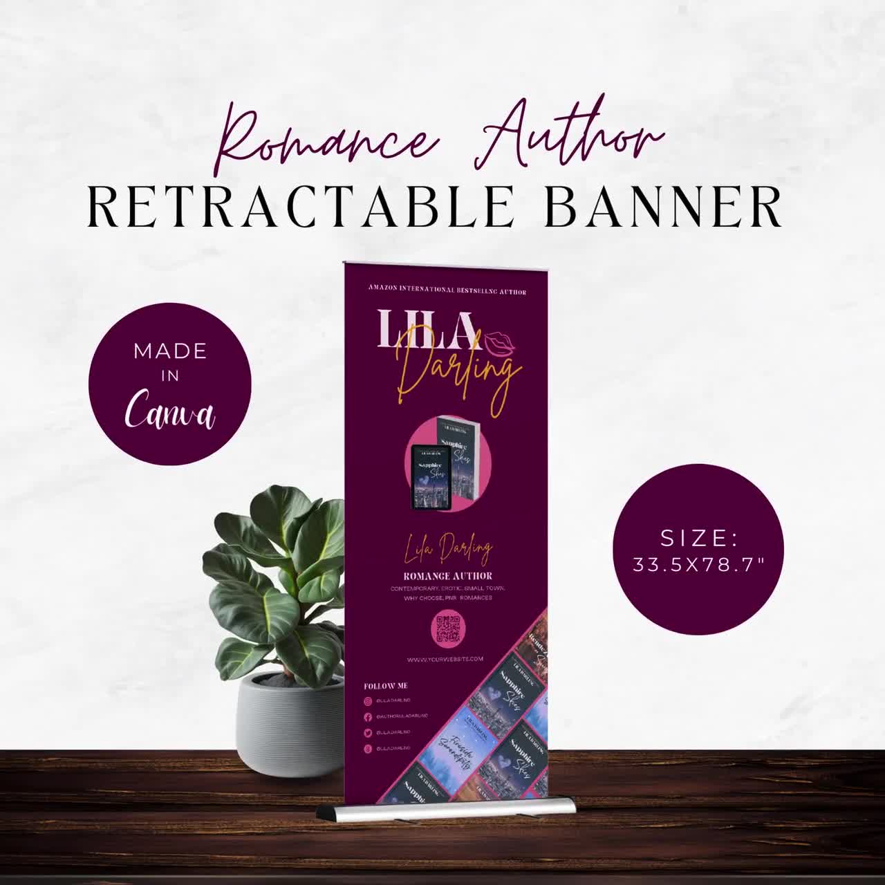 Retractable Banner Canva Template Romance Authors | Roll Up Banner |  Romance Writer Convention Banner Template | Author Branding | LILA15