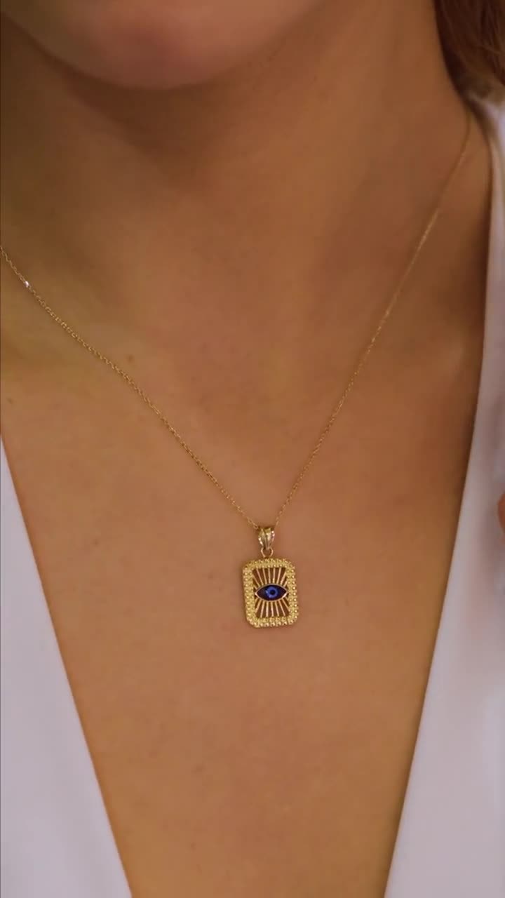 14K Gold and Blue Enamel Hamsa Pendant Necklace with Diamond Fingers and  Evil Eye, Jewish Jewelry
