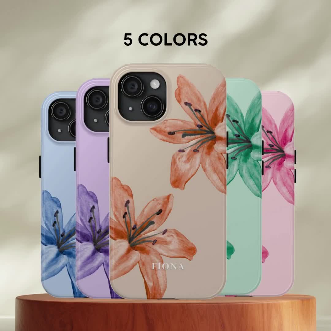 Pink Lily Phone Case Custom Name for iPhone X to 17 and Samsung