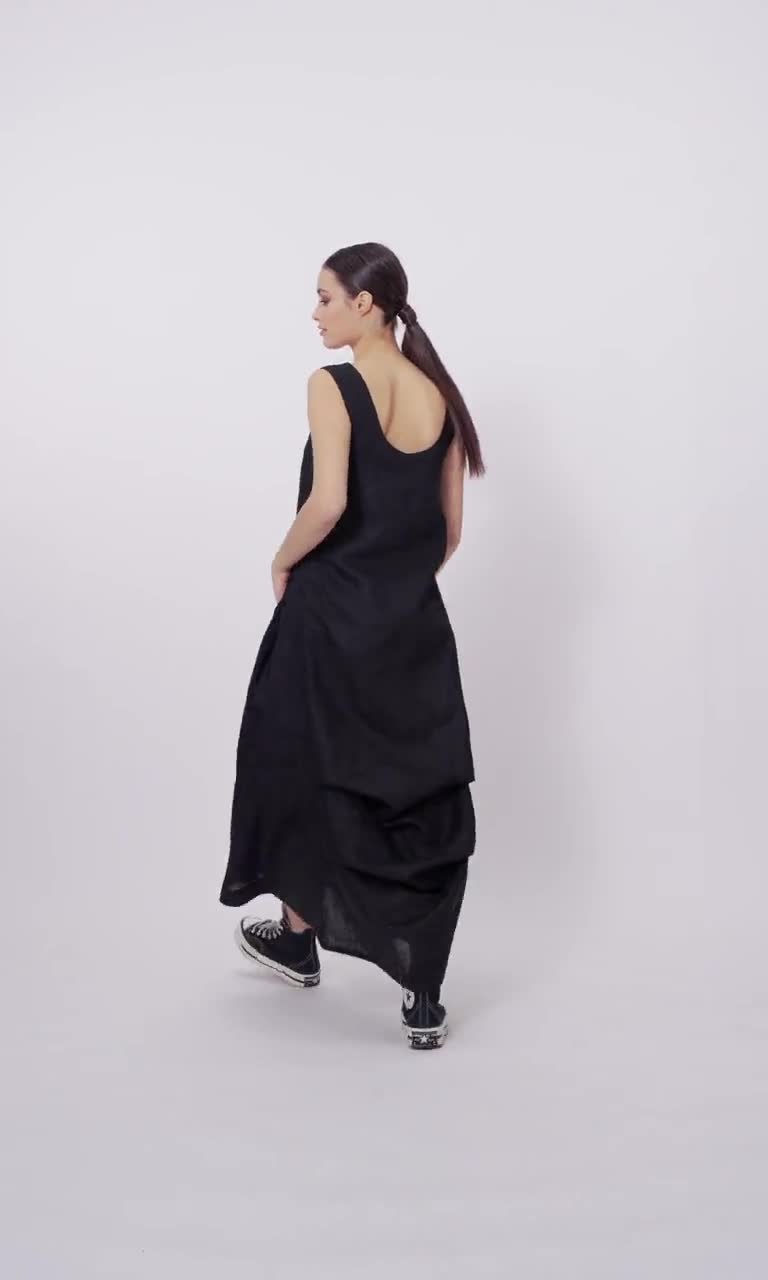 Linen A-line Dress With Back Drape A92277 - Etsy
