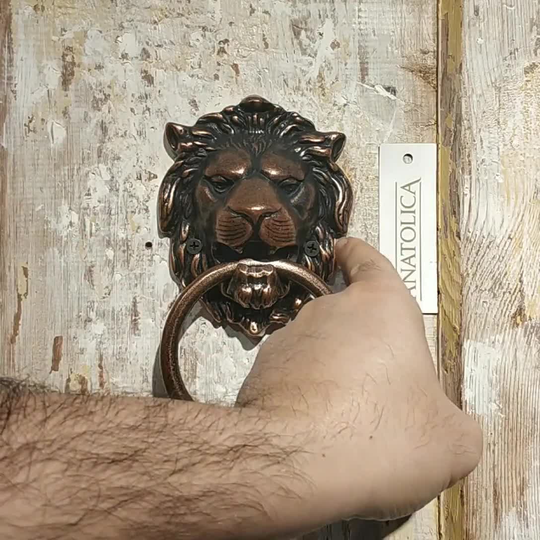 7 Large Regency Lions Head Door Knocker, Solid Brass, Antique Bronze Finish