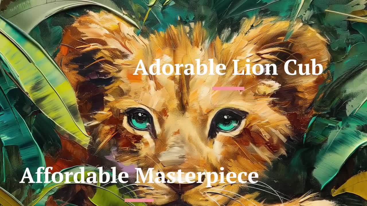 好奇心旺盛なライオンの子の絵画 ライオンの絵画 リアルなライオンの