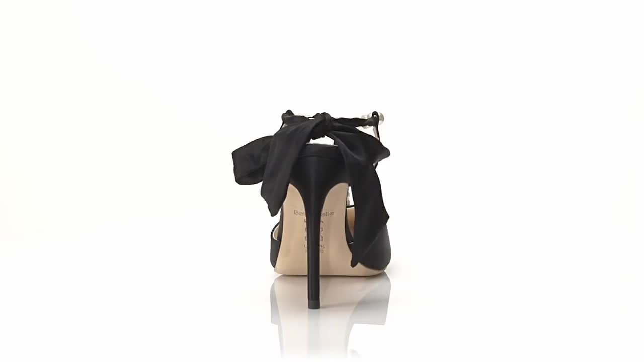 Luminous Pearls and Crystal Black Silk Bow Evening Heel. Lisbeth Black  Evening Shoes -  Canada