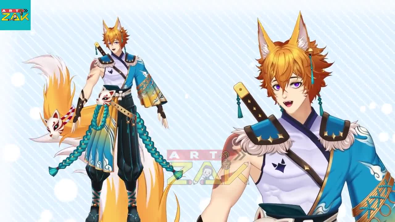 男性キツネフォックスLive2D Vtuberモデル：キット須永恋次、すぐに