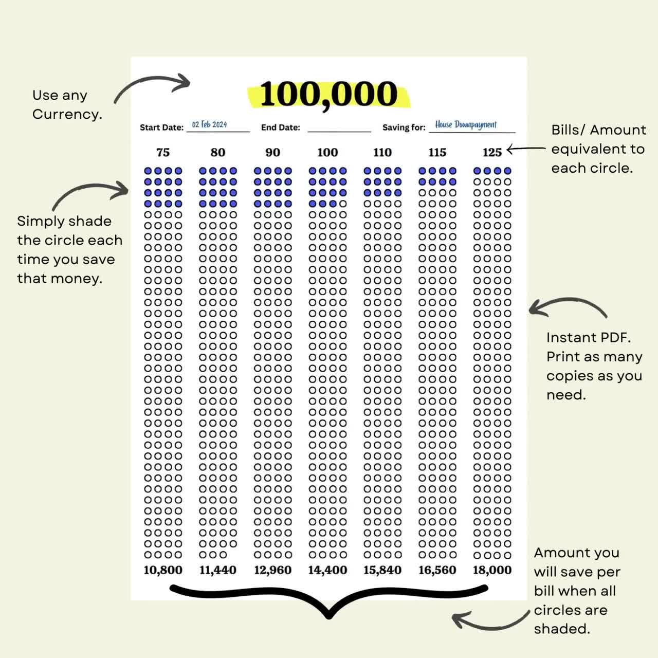 100K Saving Challenge, Money Challenge Printable, Save 100k
