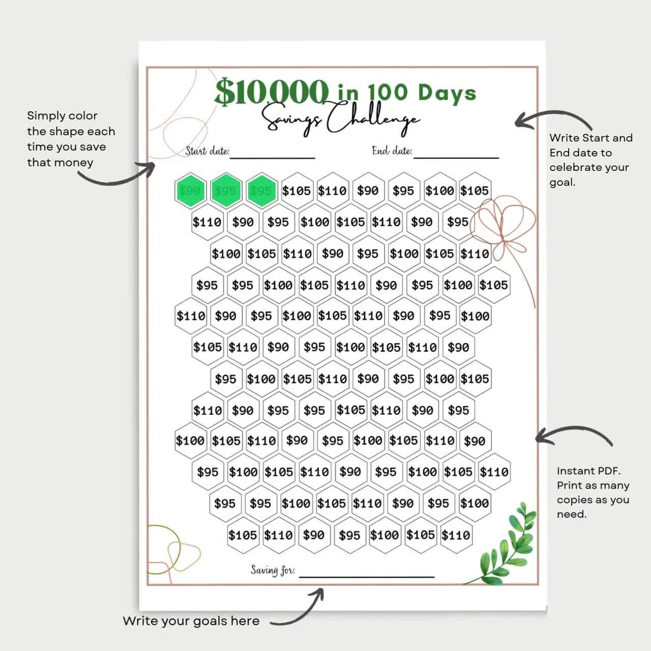 即購入OK★ボックス付き★100days savings challenge 25 Dollar Saving Challenge,savings Box, Savings Binder