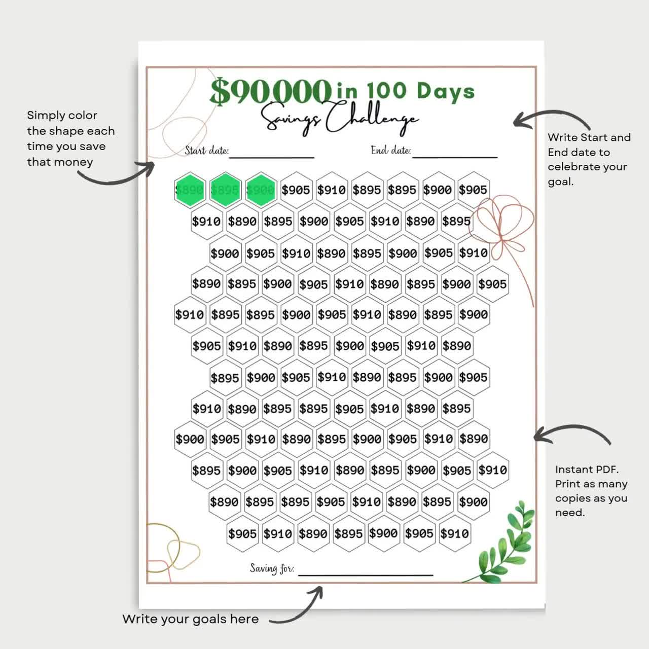 Save 90000 in 100 Days, 90,000 Money Saving Challenge