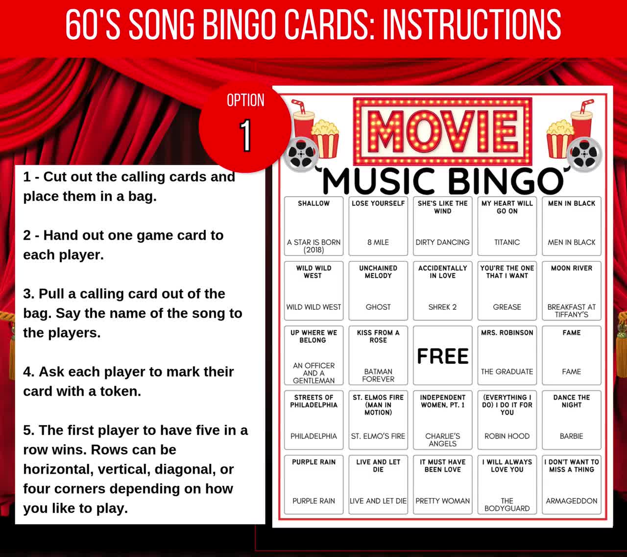 Bingo musical de películas, Bingo de bandas sonoras de películas, Bingo musical, Juego de canciones de bandas sonoras de películas, Bingo musical con lista de reproducción, Juego de música para fiestas en la oficina video poster