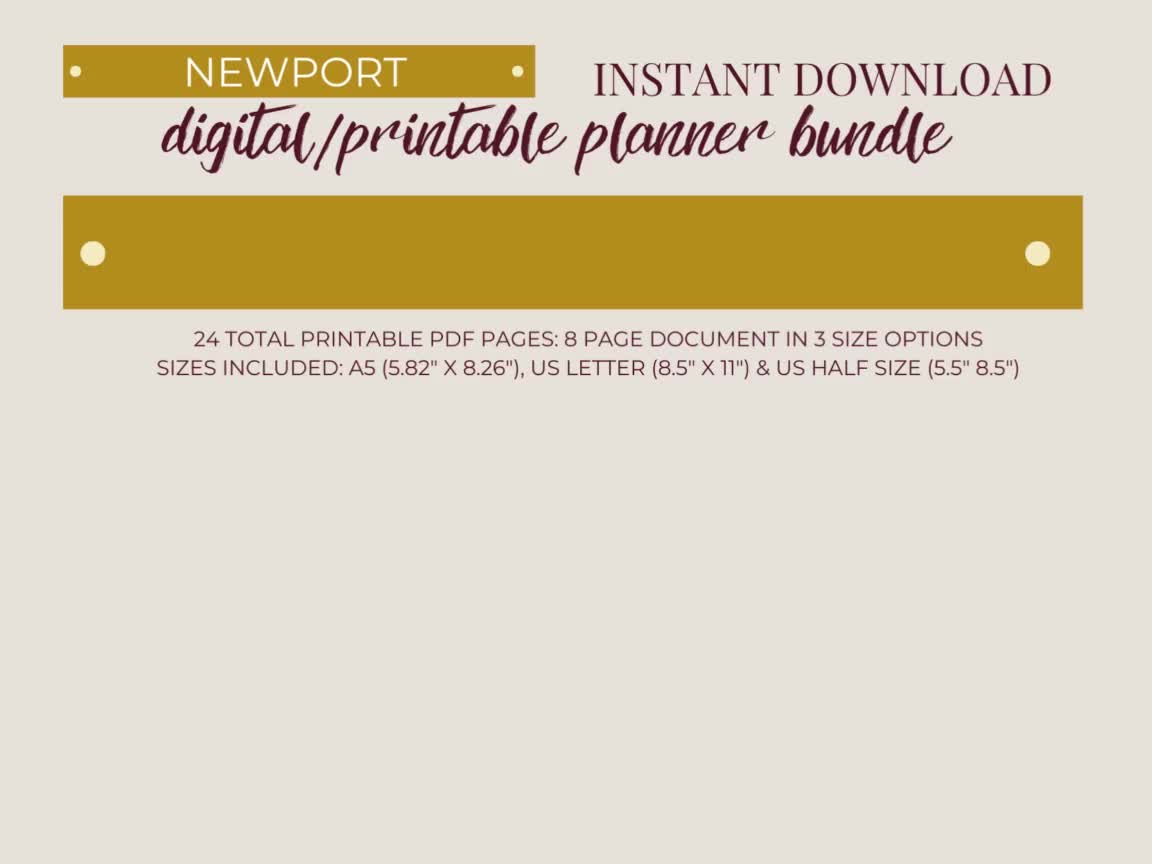 Newport Printable Planner PDF Bundle - Daily, Weekly, Monthly, &  Miscellaneous Pages - 3 SIZES