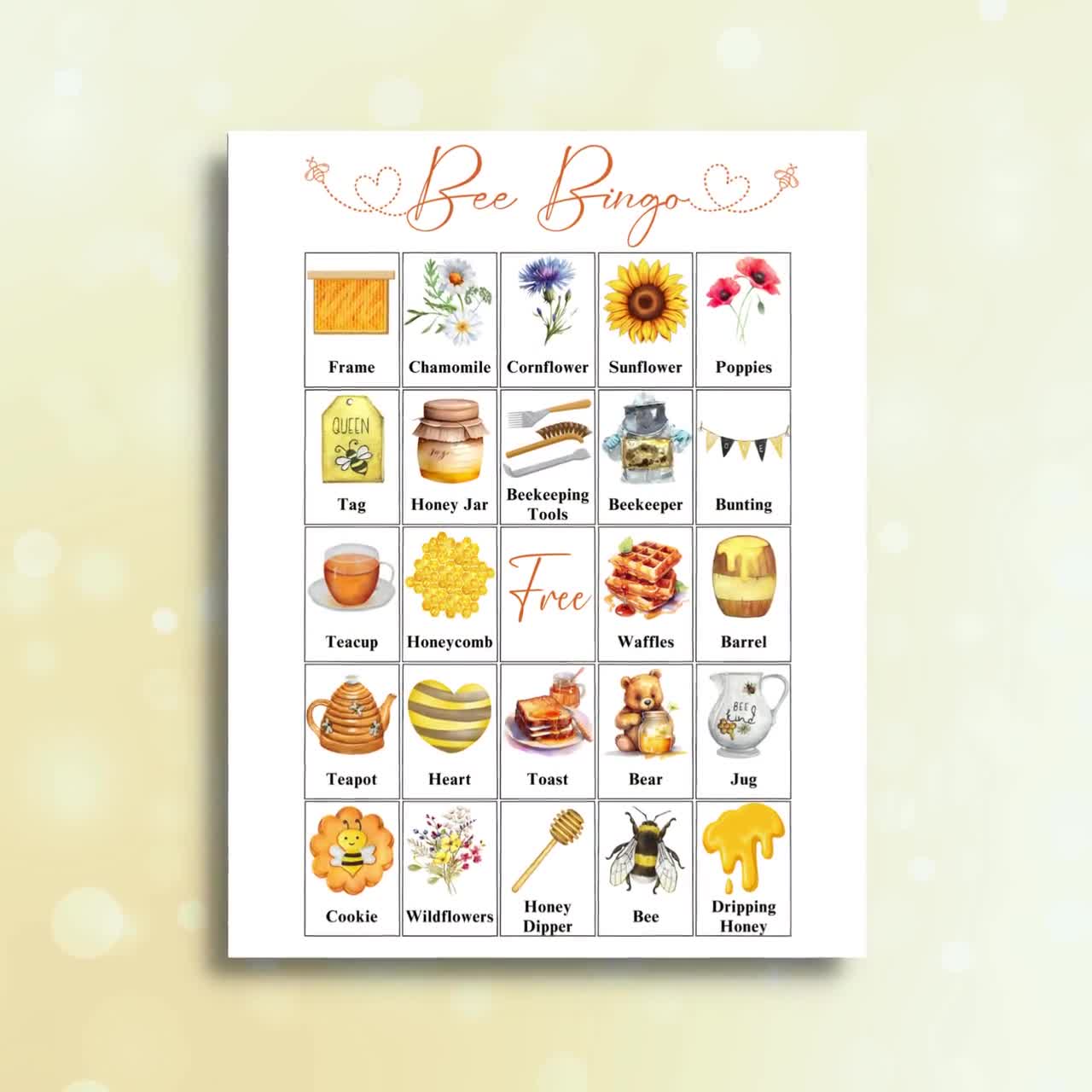 50 tarjetas de bingo con imágenes de abejas para imprimir, juegos para despedidas de soltera, baby showers y cumpleaños de abejas, tamaño carta (8,5 x 11 pulgadas) DESCARGAR video poster