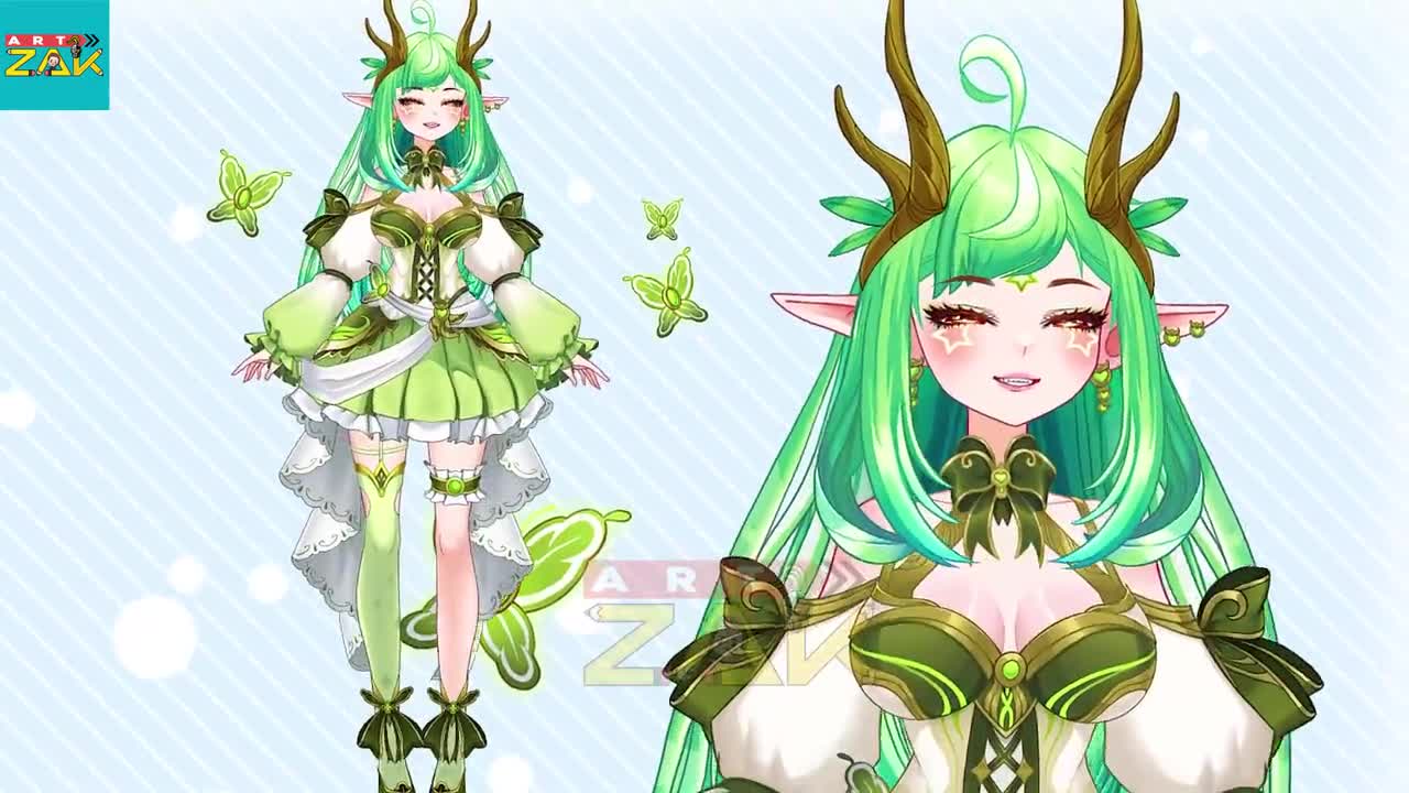 妖精エルフVtuberモデル：ルナラシルフソング、蝶の森のアニメガール