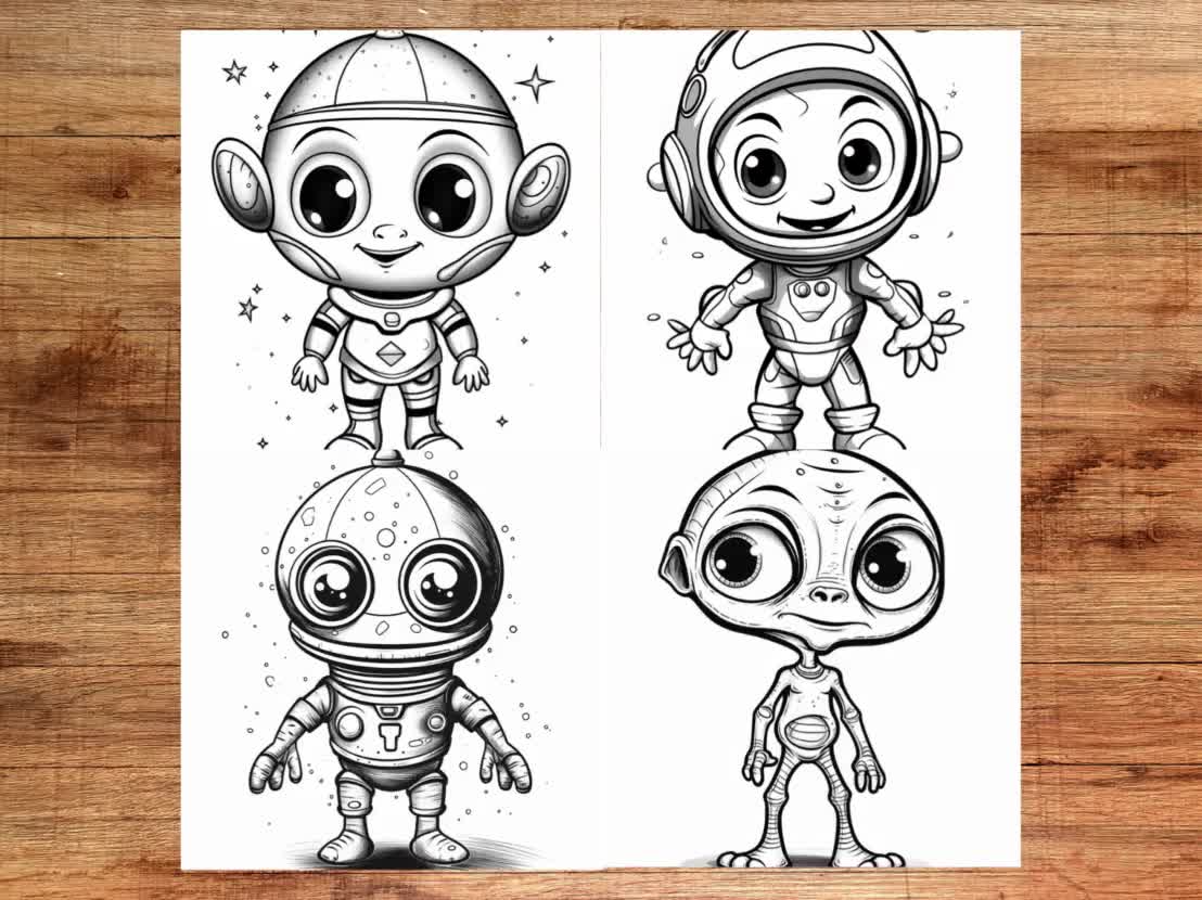 32 Little Alien Coloring Pages for Kids and Adults I 8.5