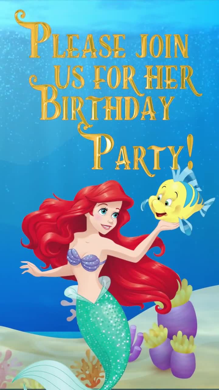 Ariel Little Mermaid Video Invitation With Song, Little Mermaid Birthday  Party Animated Invite, Little Mermaid Birthday Party Invitation